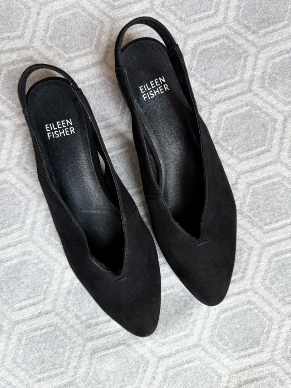 Eileen Fisher Gatwick Suede Slingback Pumps Black V-Cut Comfort Heel Women's 6.5